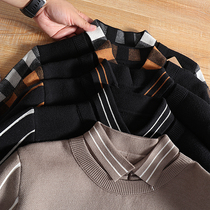 High quality daily single cashmere feel Autumn Winter Men thick knitted fake two shirt collar sweater 3602