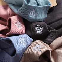 Foreign trade cow goods neckline Crown embroidery simple solid color semi-turtleneck knitted sweater men tide 3574