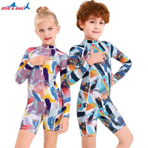 DIVESAIL Childrens swimsuits Mens and womens big childrens wetsuits Sunscreen one-piece split long sleeve quick-drying swimwear