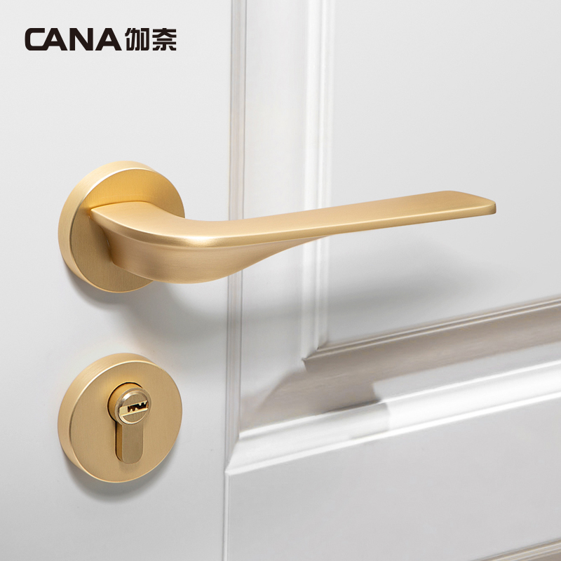 Ganai magnetic two-piece door lock home bedroom bathroom powder room indoor American solid wood door golden mute lock