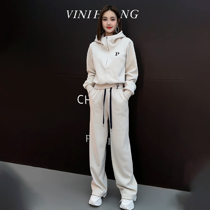 Eurie Casual Sports Suit Women Autumn Winter 2023 New Fashion Foreign Air Loot Even Cap Sweatshirt Two Sets Lean-Taobao