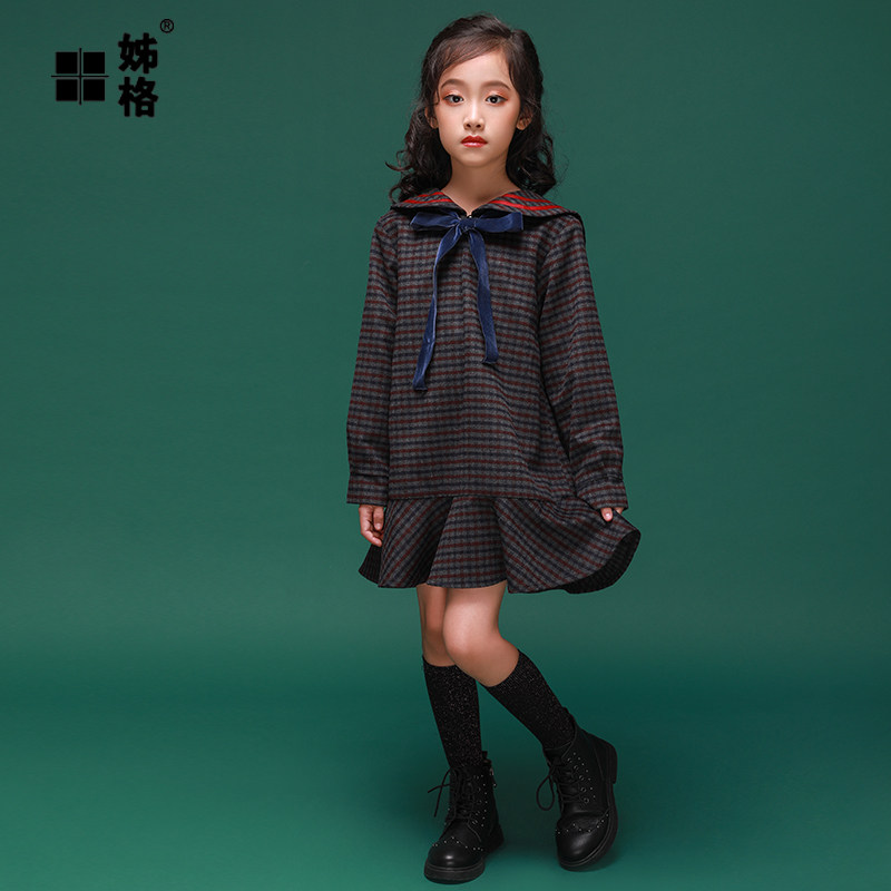Tian Sisters Children's Clothing Autumn Winter New Girl's Long Sleeve Foreign Dress Capsized Wool Koogli Dresses CUHK Child Thick