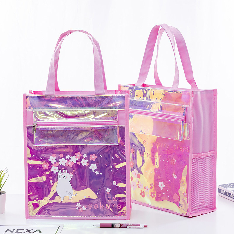 Female ins Korean edition tuition bag student tote bag carrying bag children cute art bag laser transparent girl remedial class tuition bag male and female elementary school students with book pack bag art homework bag
