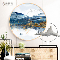 Nordic round oil painting hand-painted abstract landscape hanging painting American light luxury decorative painting stainless steel aluminum alloy metal frame