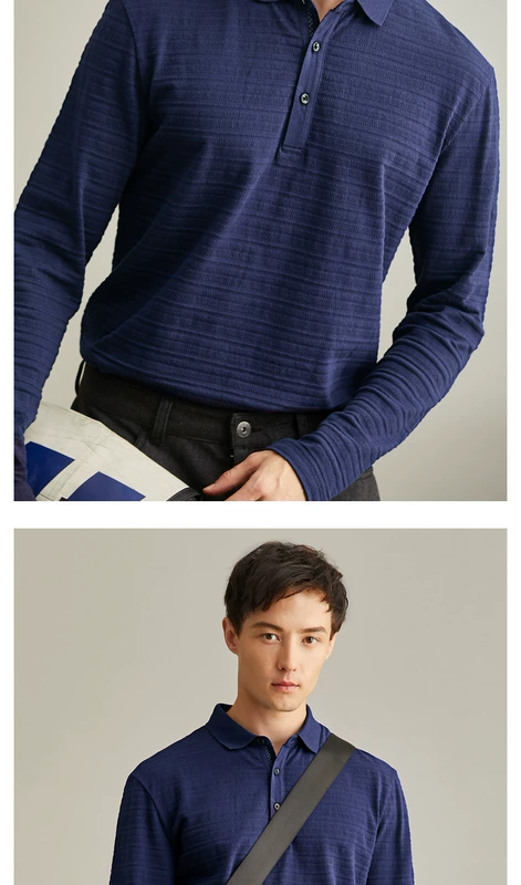 Ông Cotton Nam Mùa Thu Mới Người Đàn Ông Cotton Jacquard Áo Dài Tay Áo Thời Trang Áo thun Lapel Áo sơ mi Paul