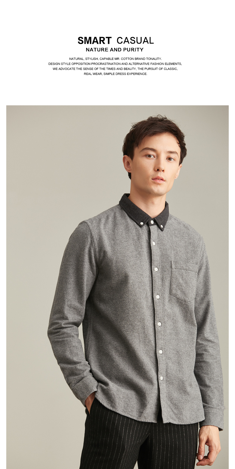 Mr. Cotton Men Winter Mới Lông cừu giả Màu len dài tay Áo sơ mi nam Cotton Tide áo sơ mi nam caro