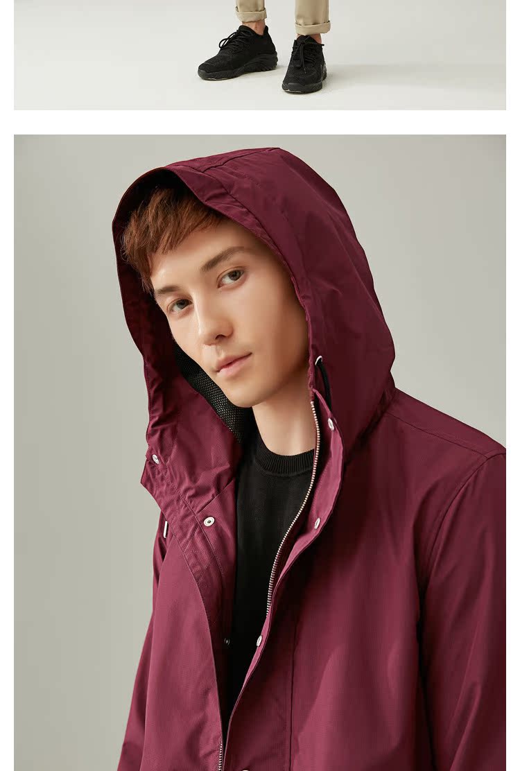 Mr. Cotton Men Mùa thu Mới Men mịn lưới Polyester Áo len trùm đầu Áo gió chắn gió Áo khoác dài màu áo khoác nam