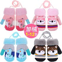 Childrens gloves warm in winter thick and velvet cartoon boys and girls children Korean cute winter