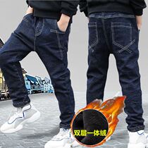 Boys plus velvet pants autumn and winter childrens jeans 5-15 years old middle and big children casual trousers tide childrens clothing