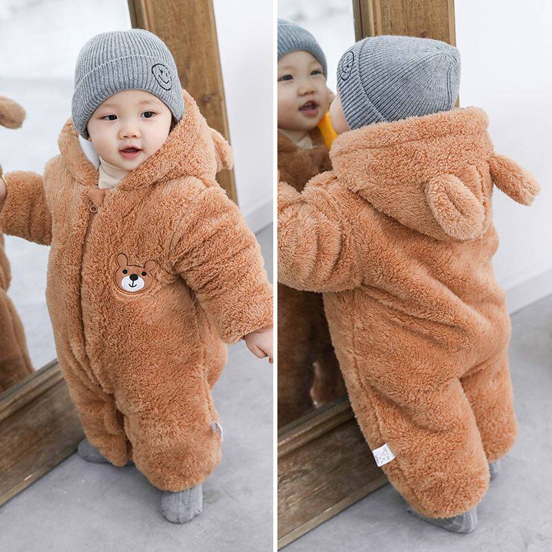 Newborn baby jumpsuit autumn and winter newborn baby out to hold clothes warm and thick set toddler winter clothes
