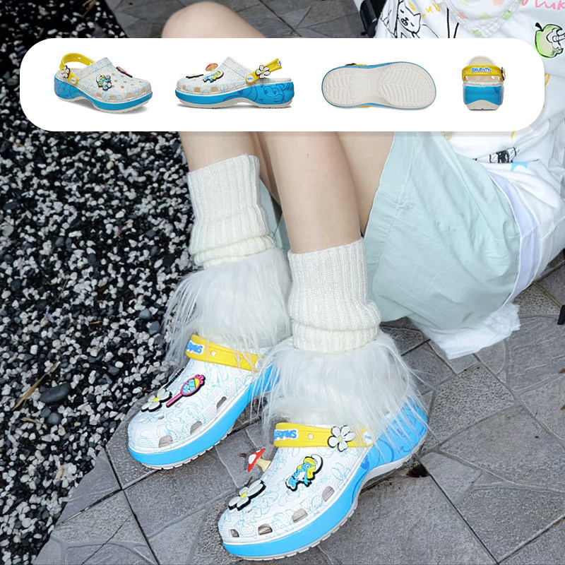 [Special Offer] Crocs X Smurfs Women's Cloud Clog Shoes Height-Increasing Beach Sandals 210822