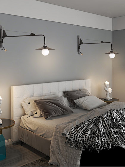 Loft Retro Long-Arm Wall Lamp Living Room Nordic Bedside Bedroom Lamp Creative Personality Iron Art Swing Arm Wall Lamp Industrial Style