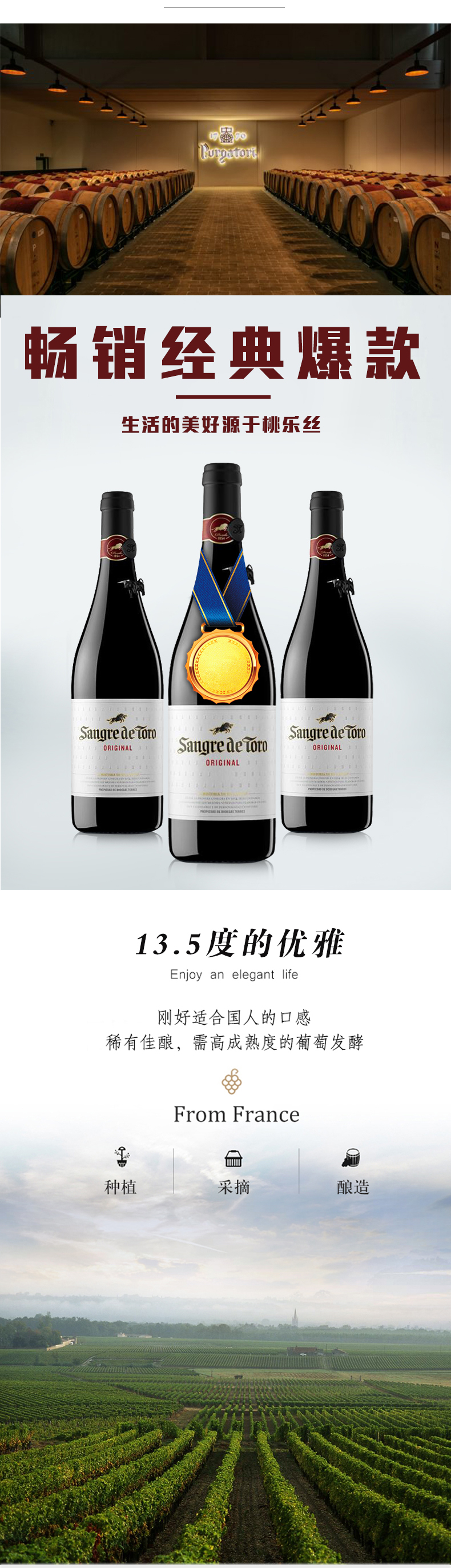 桃乐丝西班牙原瓶进口经典公牛血750ml*2瓶