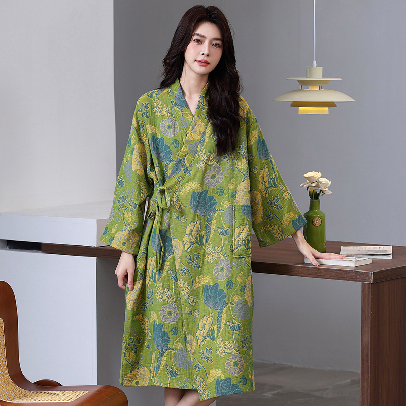 Class a Bathrobe for Women, Chinese Style, Summer Thin Style, Pure Cotton Double-Layer Cotton Gauze, Men's All-Cotton Morning Robe, Nightgown, Home Wear Class a Bathrobe for Women, Chinese Style, Summer Thin Style, Pure Cotton Double-Layer Cotton Gauze, Men's All-Cotton Morning Robe, Nightgown, Home Wear
