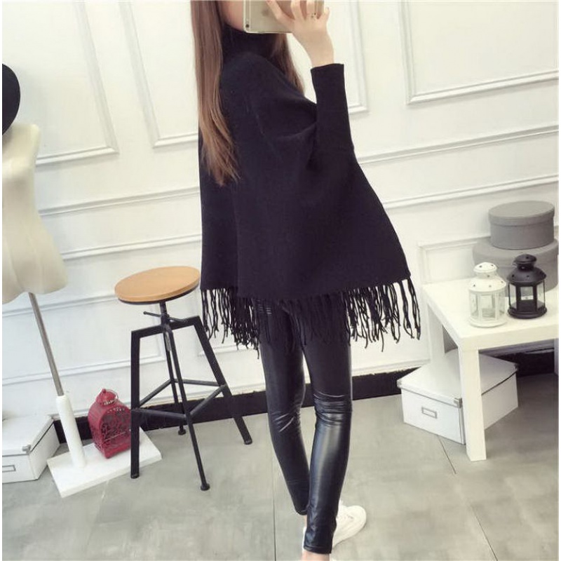 Cape shawl bat shirt jacket tassel sweater women's thick autumn and winter new turtleneck sweater women's pullover medium and long version