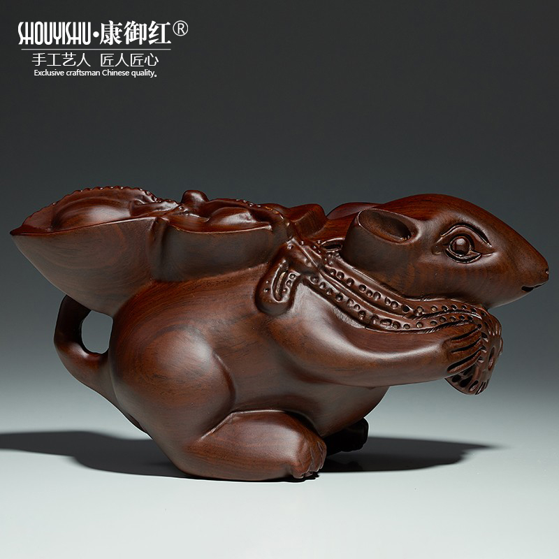 Black sandalwood Carved Mouse Pendulum Pieces Zodiac Zodiac PIECES SOLID WOOD TEXT PLAY MONEY RAT LIVING ROOM DECORATION RED WOOD GIFT