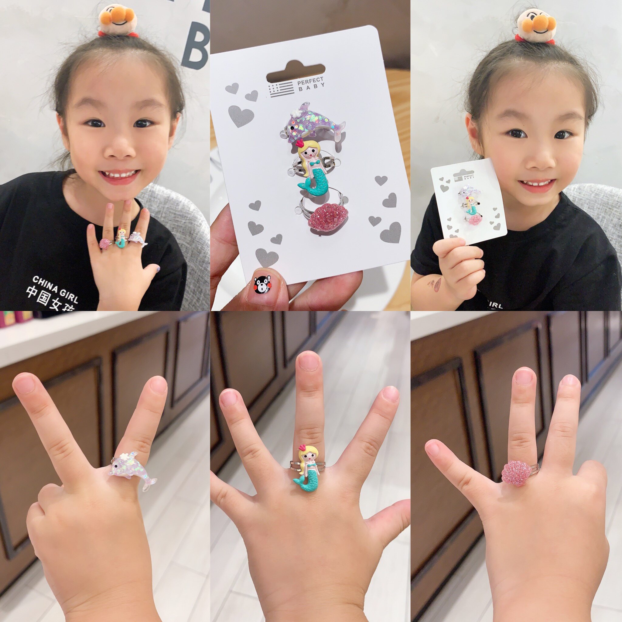 Export foreign trade children mermaid shell ocean ring Female baby cute adjustment dolphin bracelet accessories