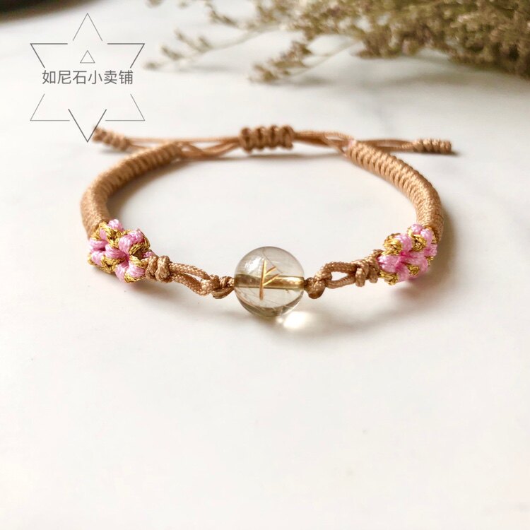 New golden hair Crystal peach blossom knot woven hand rope hand carved hand rope female girlfriend gift wealth