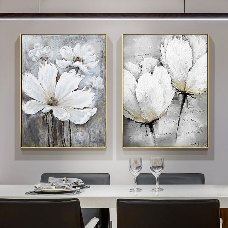 Modern minimalist hand-painted decoration painting Nordic Xuanguan hanging painting floral handmade oil painting custom dining room bedroom frescoes