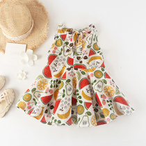 (Clearance does not return) girls dress Foreign color Net red princess dress summer beach floral cotton suspender skirt
