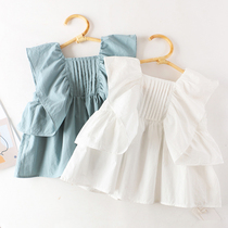 Girls shirt foreign style new summer cotton Princess shirt childrens wooden ear flying sleeve top baby doll shirt