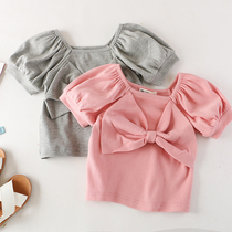 Girls short sleeve T-shirt summer loose 2021 new foreign-style children baby bubble sleeve cotton base shirt coat