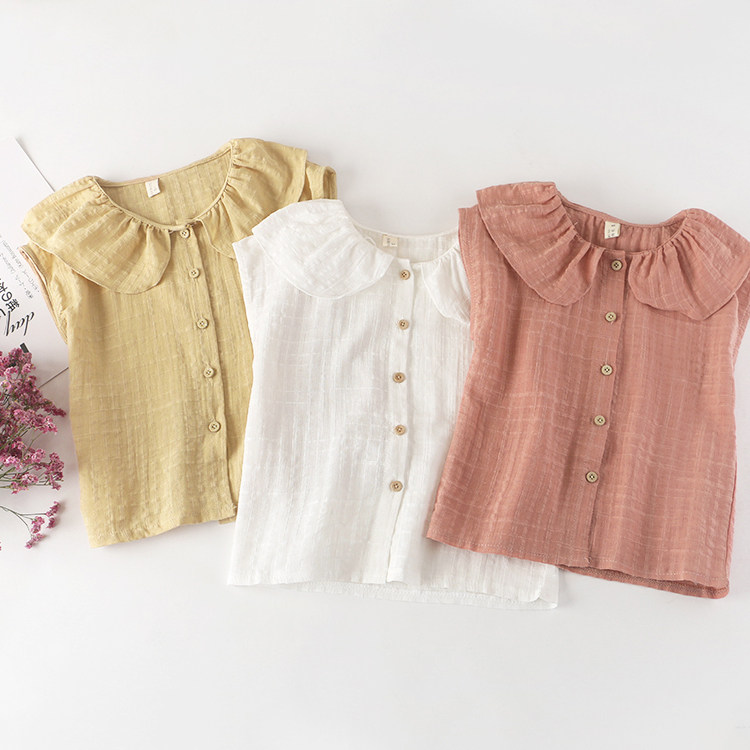 Girl cotton shirt summer new child baby baby baby lobe doll tie aero princess Han Edition tops