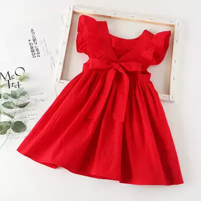 Girl red dress 2020 Summer Children's suit Net Red foreign pie princess dress cotton little girl backless skirt