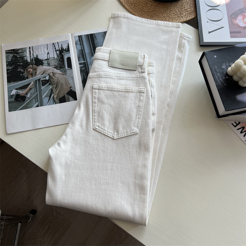 Slimming White Jeans! High-Waisted, Slimming, Elegant White Four-Way Stretch Narrow Straight-Leg Jeans, High-End Trousers for Spring and Autumn