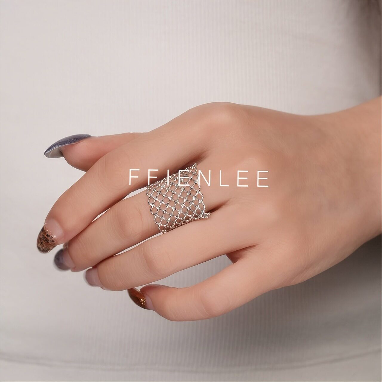 S925 Silver Ring Cloud Net Woven Light Grid Pull-out Adjustable Ring Women's Hollow Weaving Fashion Niche Ring