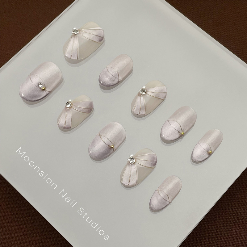 Moonsion Wearable Nails 2025 New High-End Mid-Length Light Luxury Handmade Elegant Purple Nail Tips Moonsion Wearable Nails 2025 New High-End Mid-Length Light Luxury Handmade Elegant Purple Nail Tips