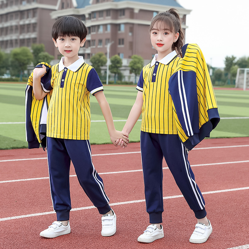 Primary school students spring and autumn long-sleeved sports school uniform suit kindergarten garden uniform summer new short-sleeved class uniform three-piece set