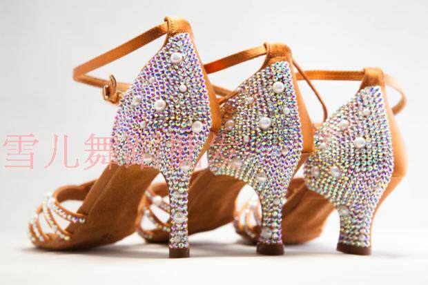 Dance Amnesia Brand Dance Shoes Inlaid Latin Dance Shoe Adult Pearl Dance Shoes Competition Deep Skin 80% with the new