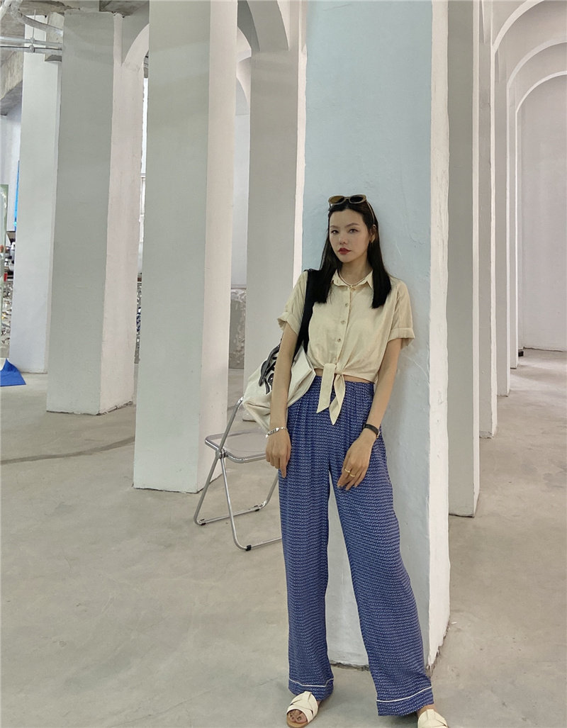 Xiaoxiaola 1937 limited edition texture cool pants lazy pants elastic waist wide leg pants cigarette pants trousers high waist temperament