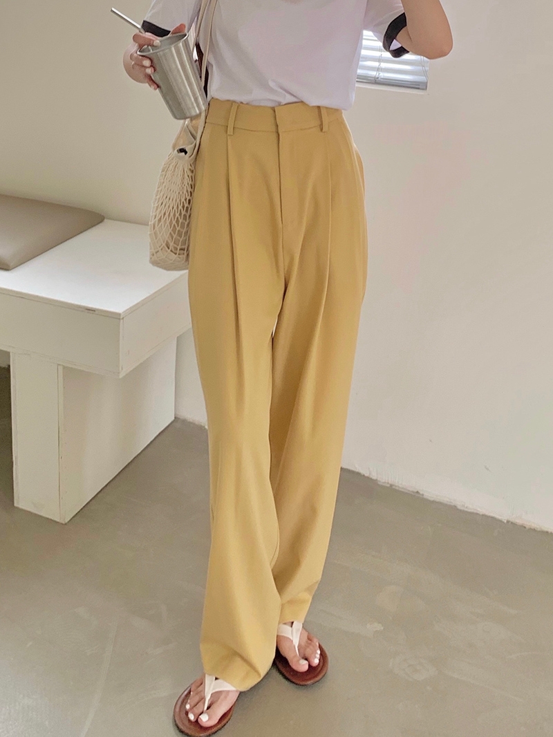 Small Pull 1937 Yellow Giant Hip Texture Casual Western Dress Pants Long Pants Straight Tube Commute Casual Pants Summer
