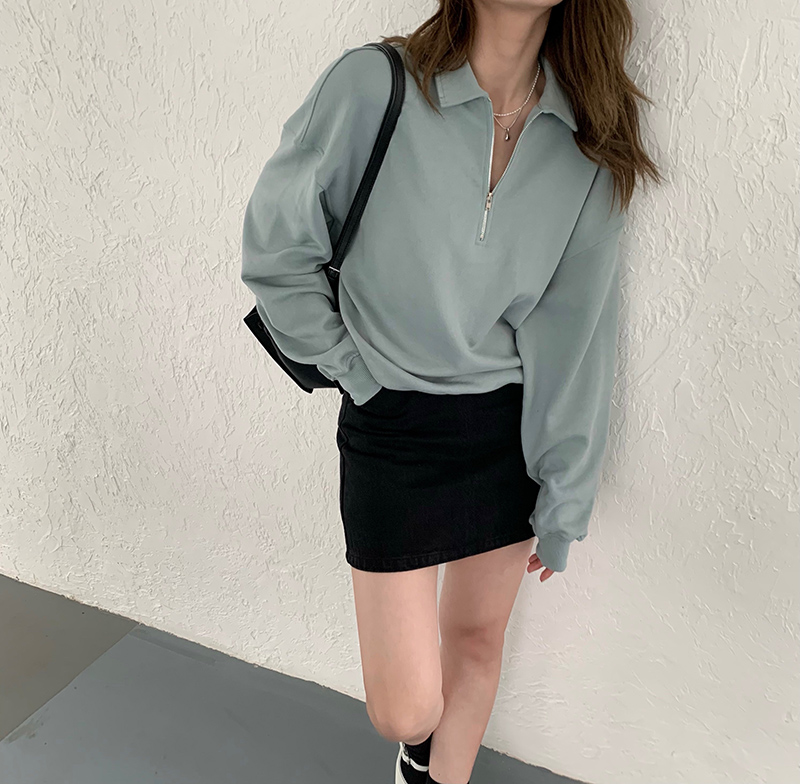 Xiaoxiaola 1937 high comfort bright color lapel zipper pullover sweater 2022 new loose casual top