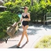AY Yilang Tùy chỉnh ~ Chính hãng Sexy Rượu vang đỏ Treo cổ cao Eo xếp li Bụng che bụng mỏng Chia áo tắm đồ bơi 2 mảnh kín Bộ đồ bơi hai mảnh