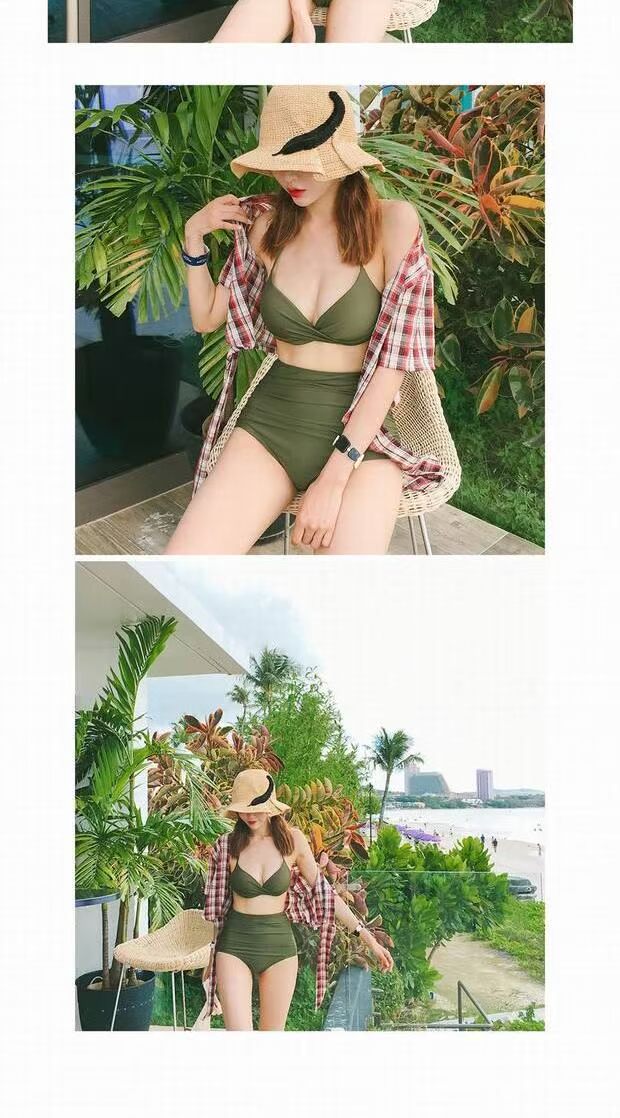 AY Yilang Tùy chỉnh ~ Chính hãng Sexy Rượu vang đỏ Treo cổ cao Eo xếp li Bụng che bụng mỏng Chia áo tắm đồ tắm 2 mảnh