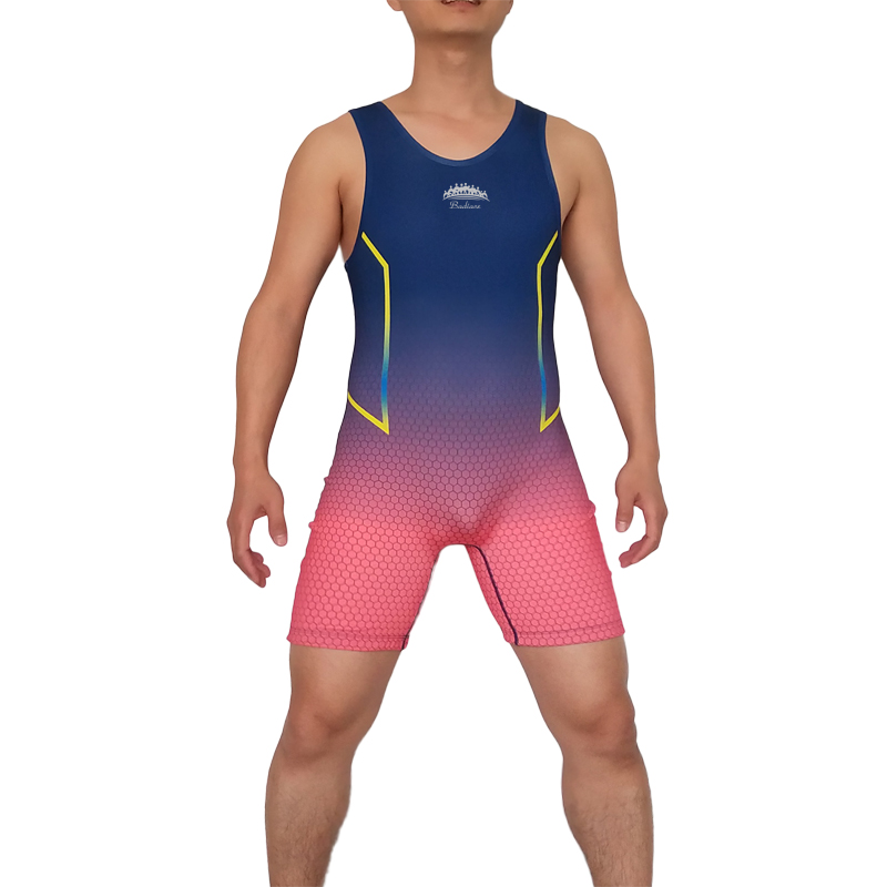 Hexagon pattern rainbow big bear personality one-piece tights freestyle one-piece wrestling suit weightlifting training clothes