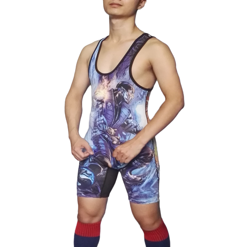 Badiace Ice and Fire Siamese Weightlifting Dragon Stamp Men's Wrestling Suit Men's Jumpsuit Swimsuit