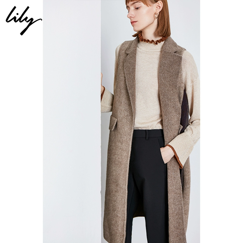 Lily2019 mùa đông mới của phụ nữ màu tương phản sọc len hai mặt áo len dài áo len lỏng 0907 - Áo vest