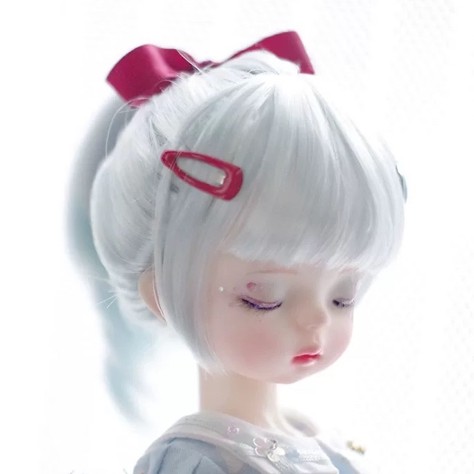 BJD baby wig soft silk high ponytail braid 6 points 4 points 3 points giant baby blue with ribbon milk silk
