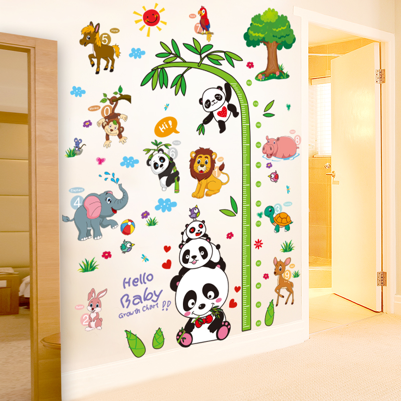 Panda measuring height ruler sticker cartoon animal sticker wall sticker 3d stereo baby children's room interior decoration