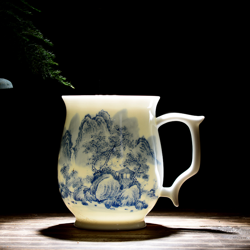 Jingdezhen ceramic cups with cover household under the glaze color tea cup office gift collection hand - made tea mugs