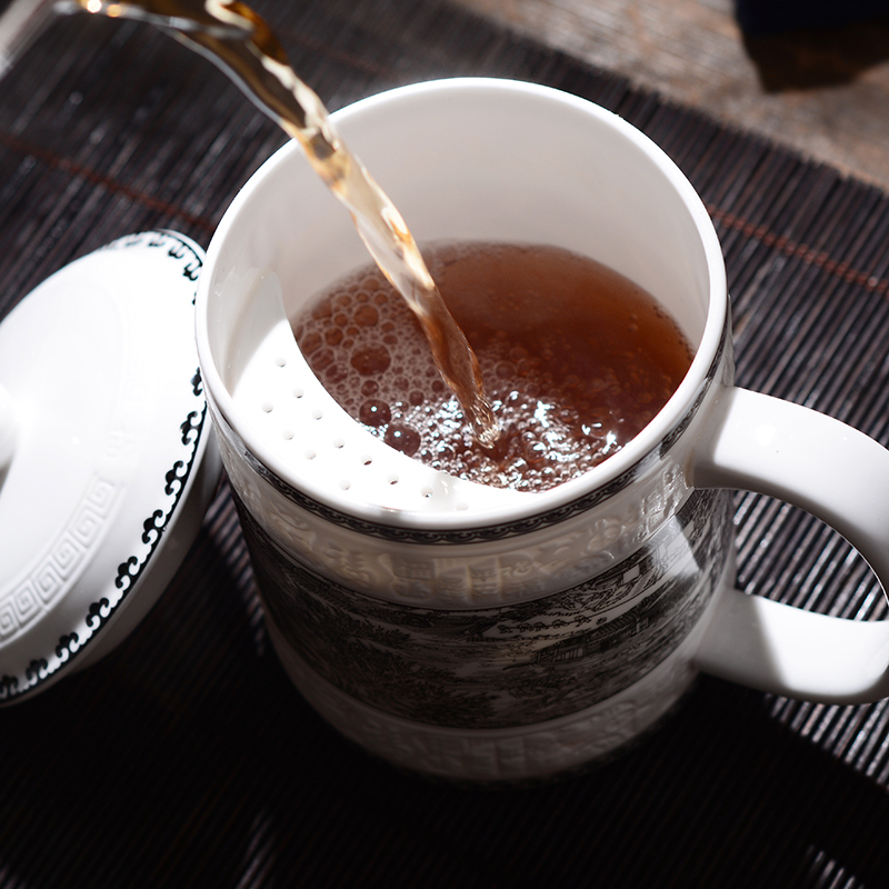Jingdezhen ceramic cups with cover home relief office gift custom large tea tea cup mugs