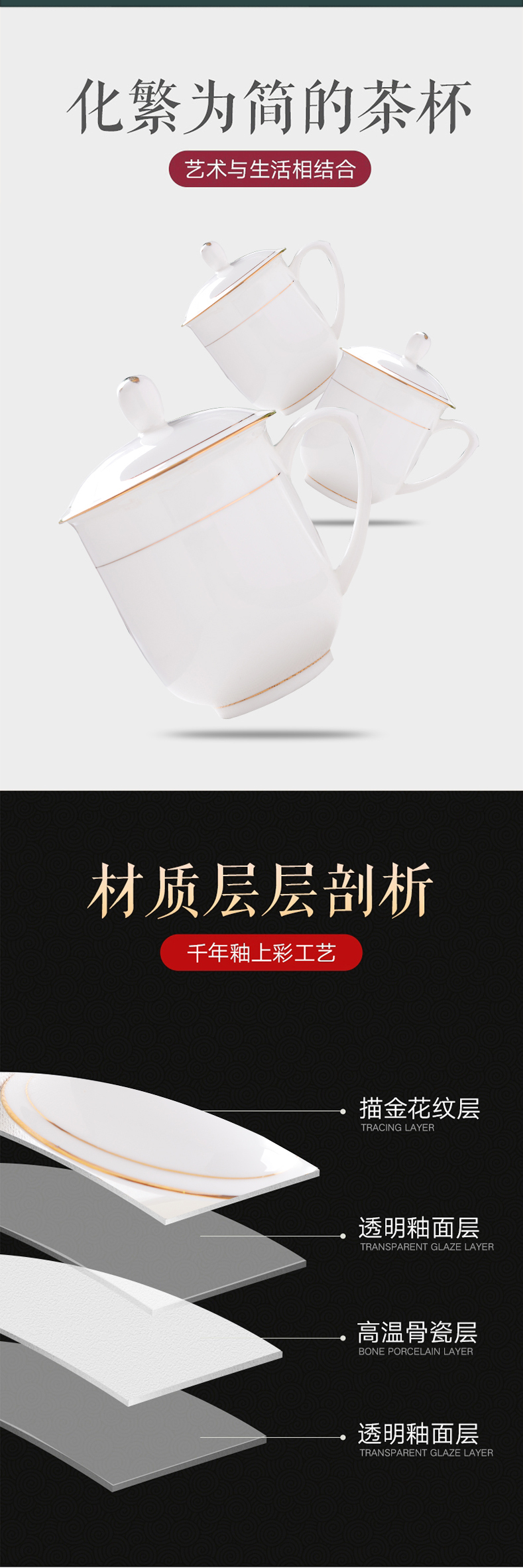 Jingdezhen ceramic cups with cover cup LOGO custom glass office meeting 10 suit ipads porcelain cup