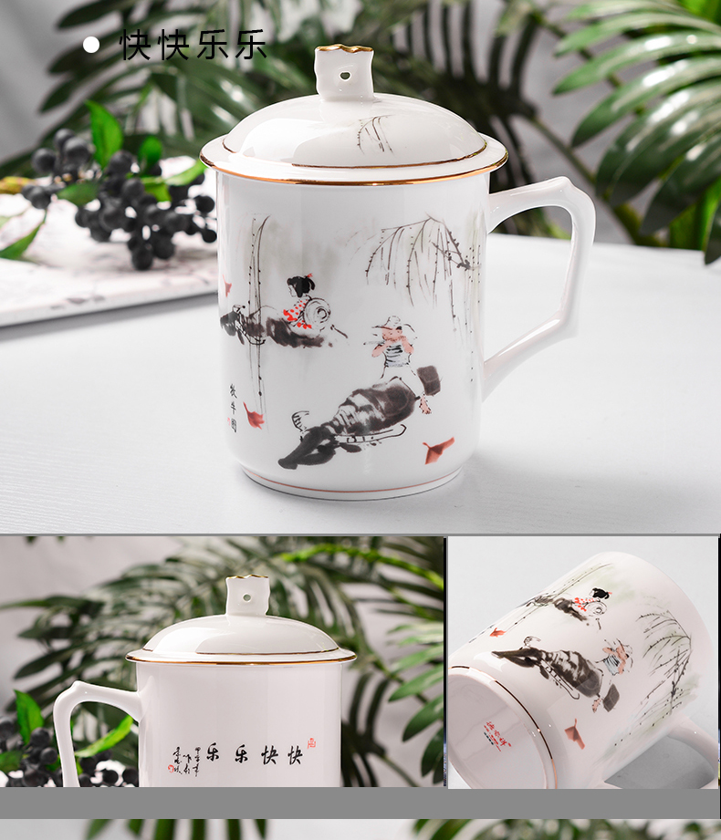 Jingdezhen ceramic cups with cover household ipads China mugs cup hotel reception gifts custom office meeting