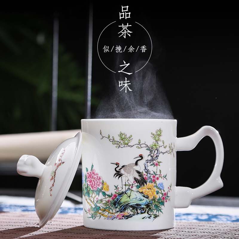 DE farce auspicious jingdezhen ceramic tea cup with cover glass, ipads China cups porcelain cup office meeting regime