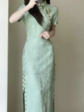 Летнее ципао, свежее зеленое платье, китайский стиль, 2024 года