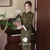 Ретро зеленое удерживающее тепло бархатное зимнее легкое ципао, китайский стиль, светлый стиль